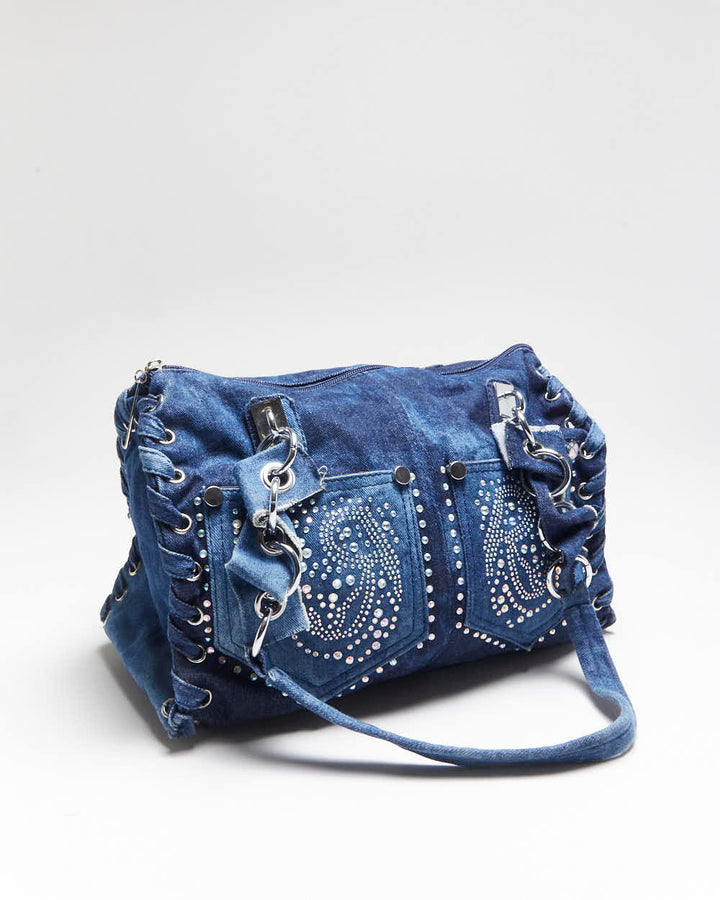 Vintage Y2k 00s Temptation Denim Rhinestone Handbag