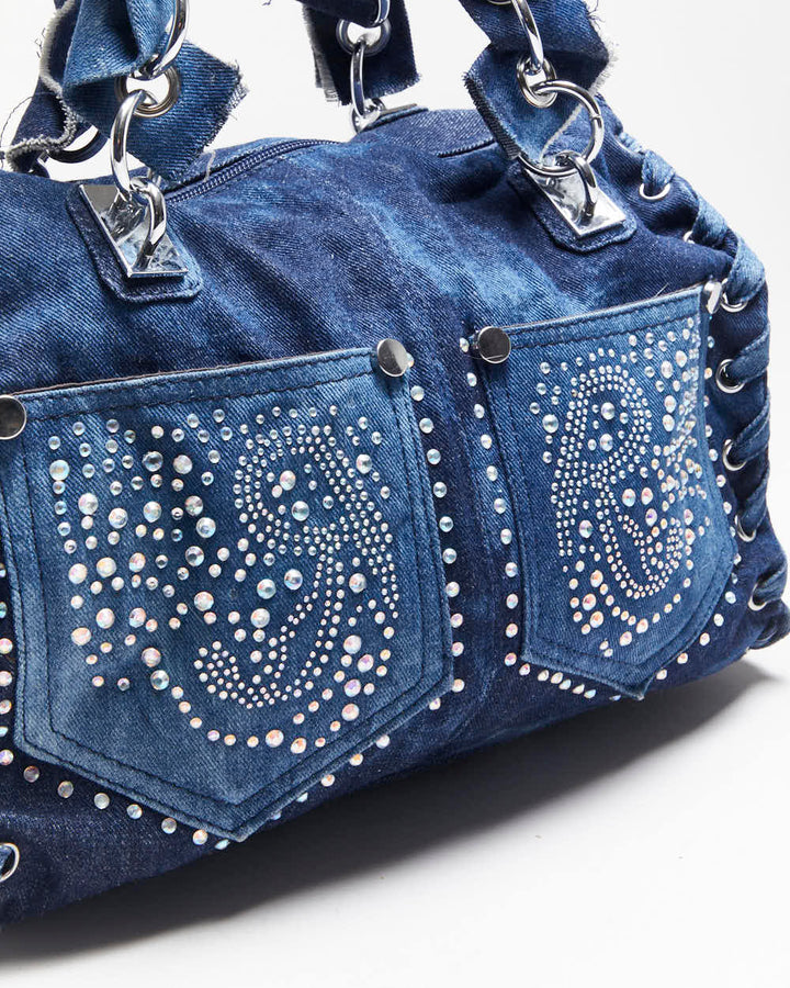 Vintage Y2k 00s Temptation Denim Rhinestone Handbag