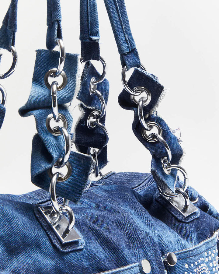 Vintage Y2k 00s Temptation Denim Rhinestone Handbag