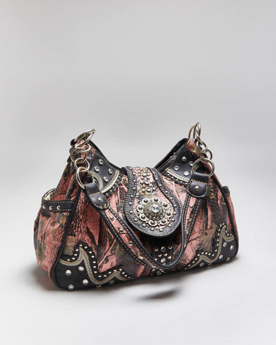 Vintage Y2k 00s Pink Camouflage Rhinestone Handbag