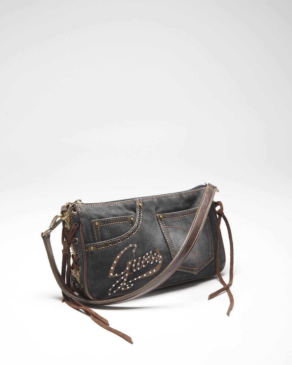 Vintage Y2k 00s Guess Denim Lace-up Mini Handbag