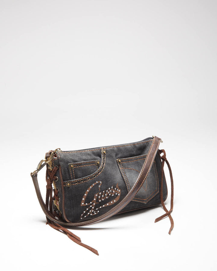 Vintage Y2k 00s Guess Denim Lace-up Mini Handbag