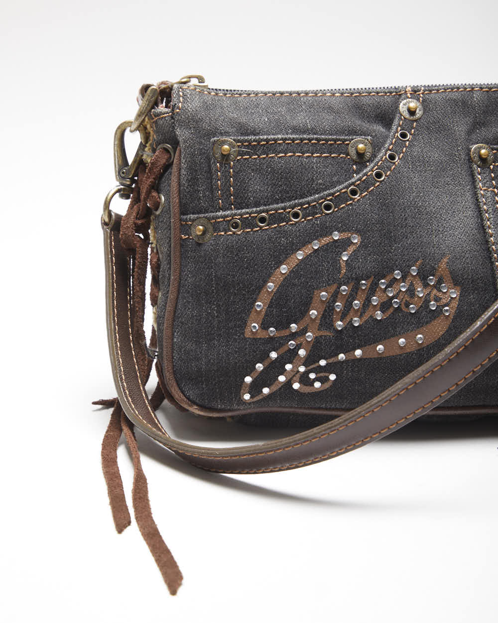 Vintage Y2k 00s Guess Denim Lace-up Mini Handbag