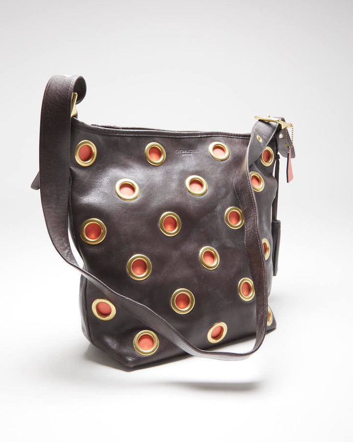 Vintage Y2k 00s Coach Leather Eyelet Shoulder Bag