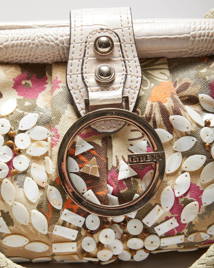 Vintage Y2k 00s Guess Mother Of Pearl Floral Handbag