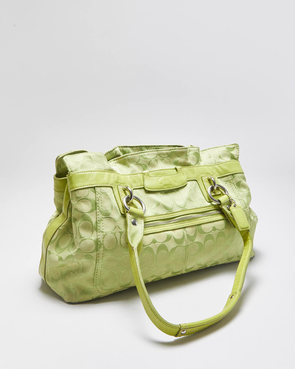 Vintage 00s Y2K Coach Penelope Signature Jaquard Lime Green Canvas Shoulder Bag