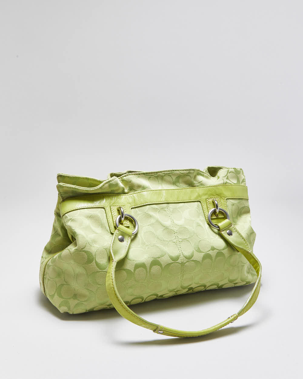 Vintage 00s Y2K Coach Penelope Signature Jaquard Lime Green Canvas Shoulder Bag