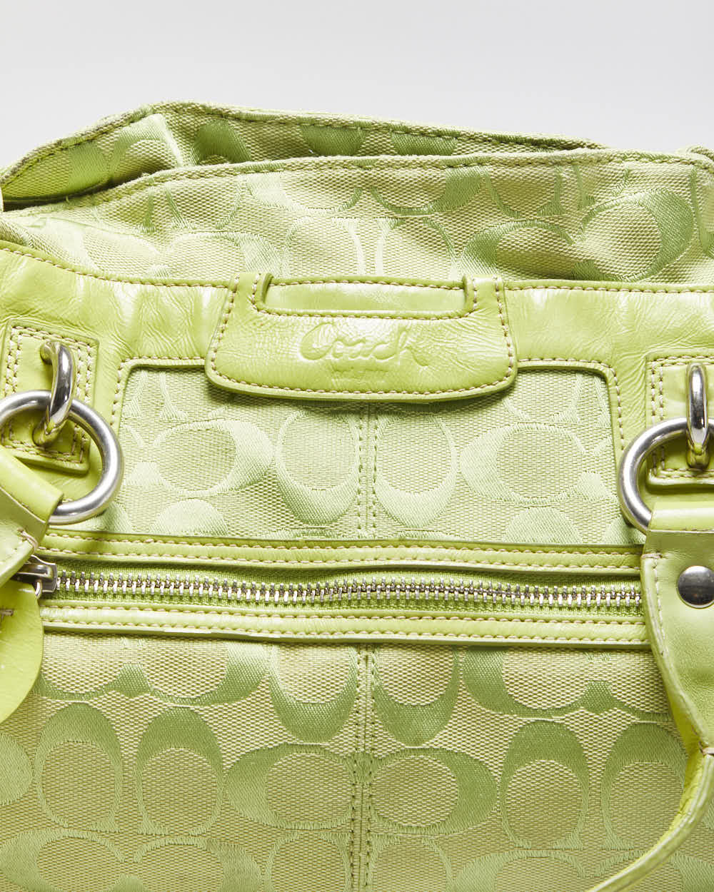Vintage 00s Y2K Coach Penelope Signature Jaquard Lime Green Canvas Shoulder Bag