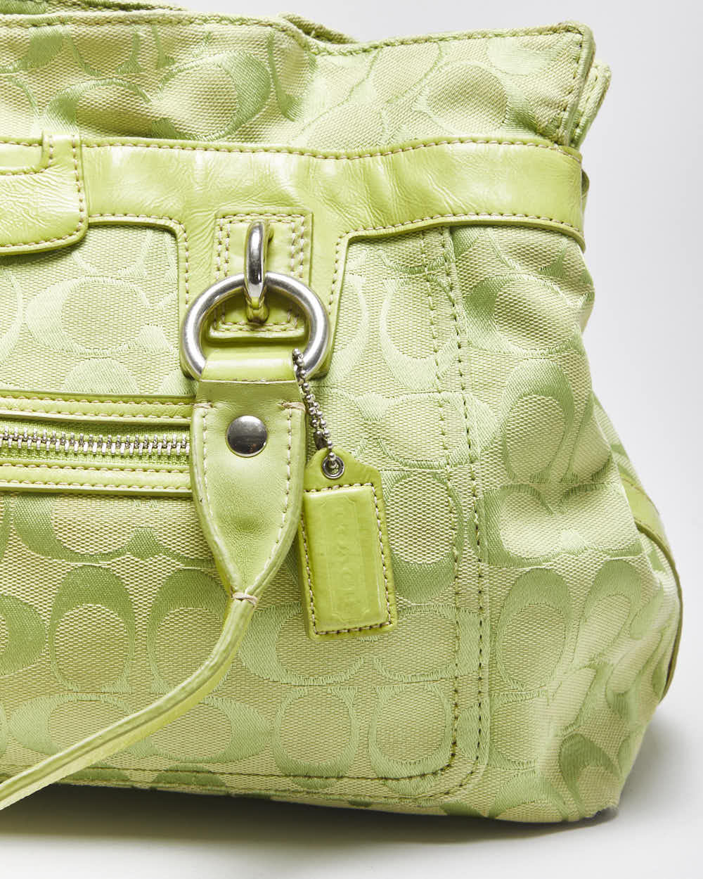 Vintage 00s Y2K Coach Penelope Signature Jaquard Lime Green Canvas Shoulder Bag