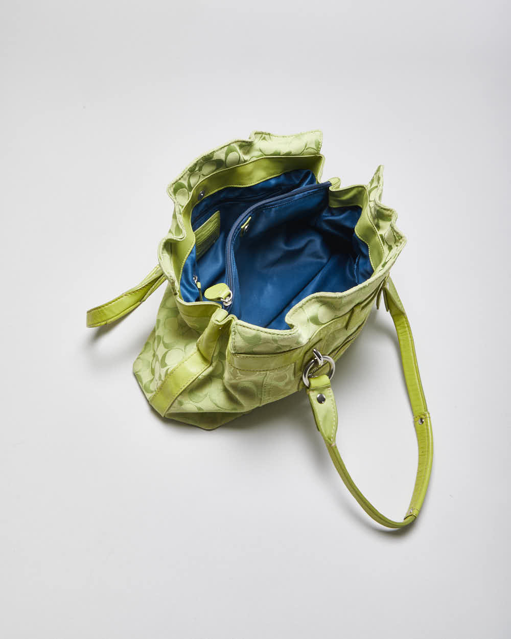 Vintage 00s Y2K Coach Penelope Signature Jaquard Lime Green Canvas Shoulder Bag