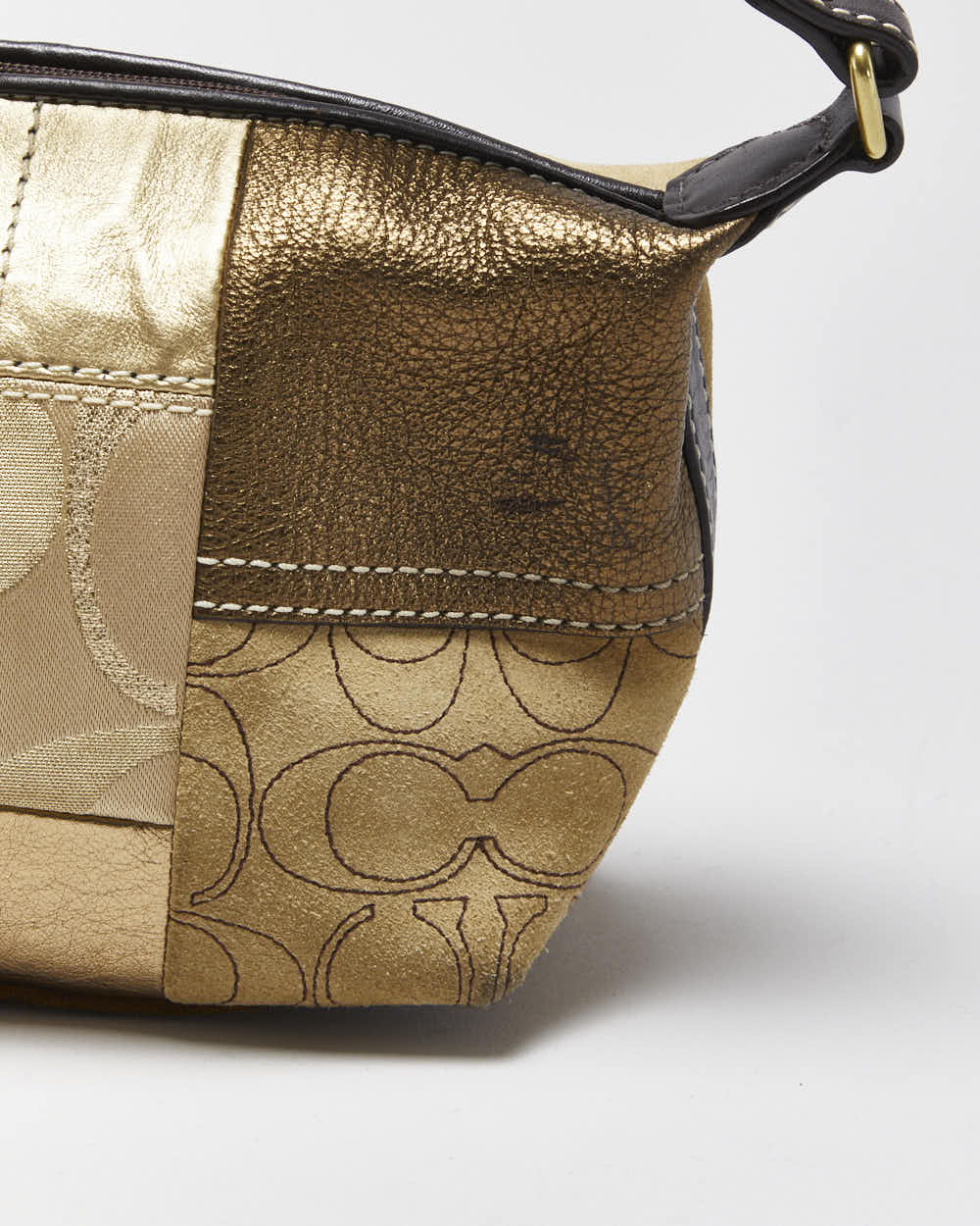 Vintage Y2K 00s Coach Zoe Mosaic Gold Patchwork Mini Handbag