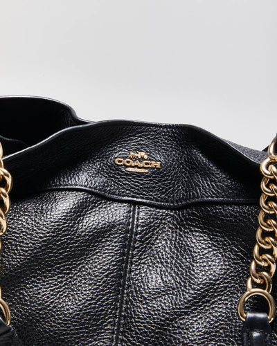 Vintage Coach Lexy Black Pebble Leather Chain Hobo Shoulder Bag