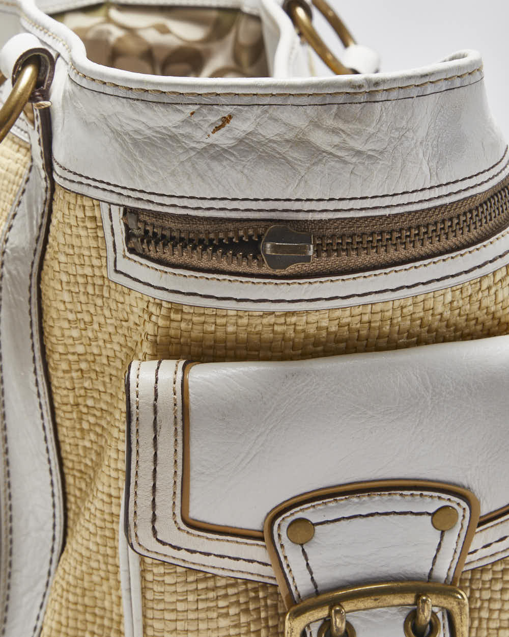 Vintage Coach Legacy Straw Tote Handbag