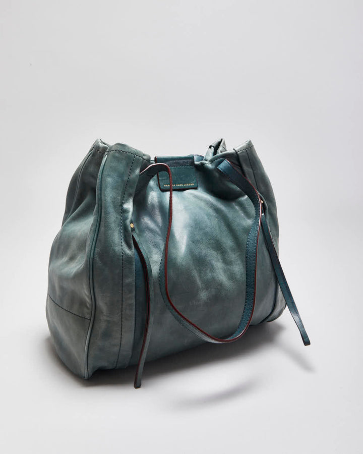 Vintage Y2K 00s Marc By Marc Jacobs Moto Teal Leather Tote Bag