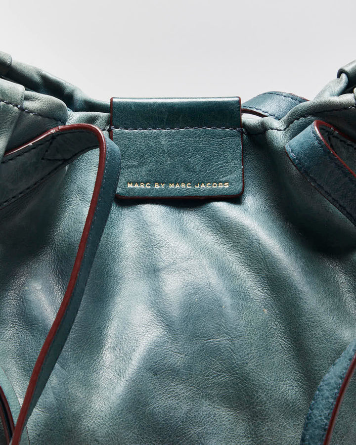 Vintage Y2K 00s Marc By Marc Jacobs Moto Teal Leather Tote Bag