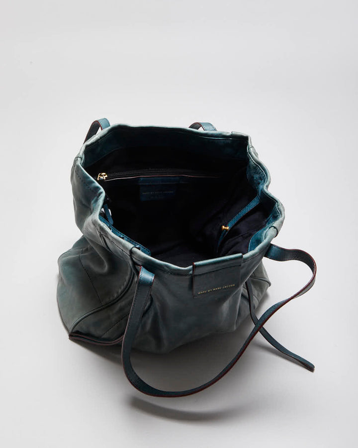 Vintage Y2K 00s Marc By Marc Jacobs Moto Teal Leather Tote Bag