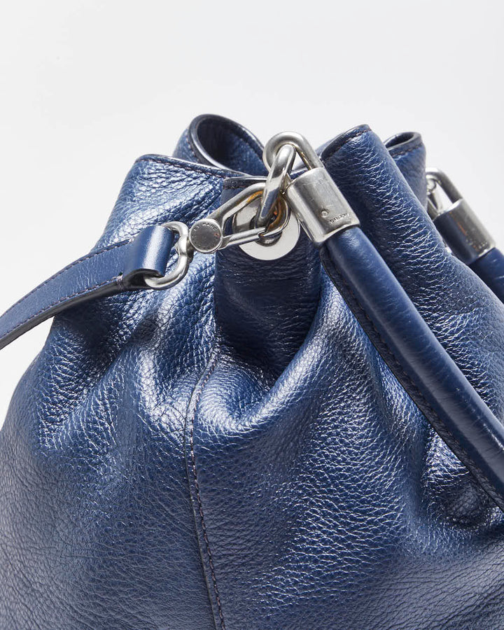 Vintage Y2K 00s Marc By Marc Jacobs Too Hot To Handle Navy Blue Leather Bucket Bag