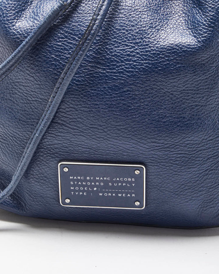 Vintage Y2K 00s Marc By Marc Jacobs Too Hot To Handle Navy Blue Leather Bucket Bag