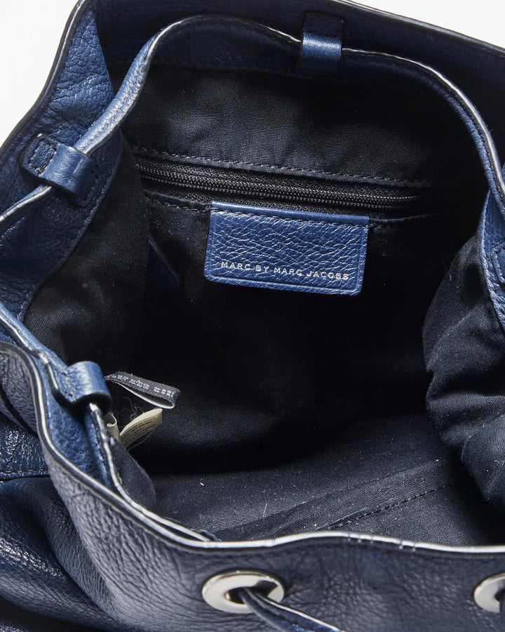 Vintage Y2K 00s Marc By Marc Jacobs Too Hot To Handle Navy Blue Leather Bucket Bag