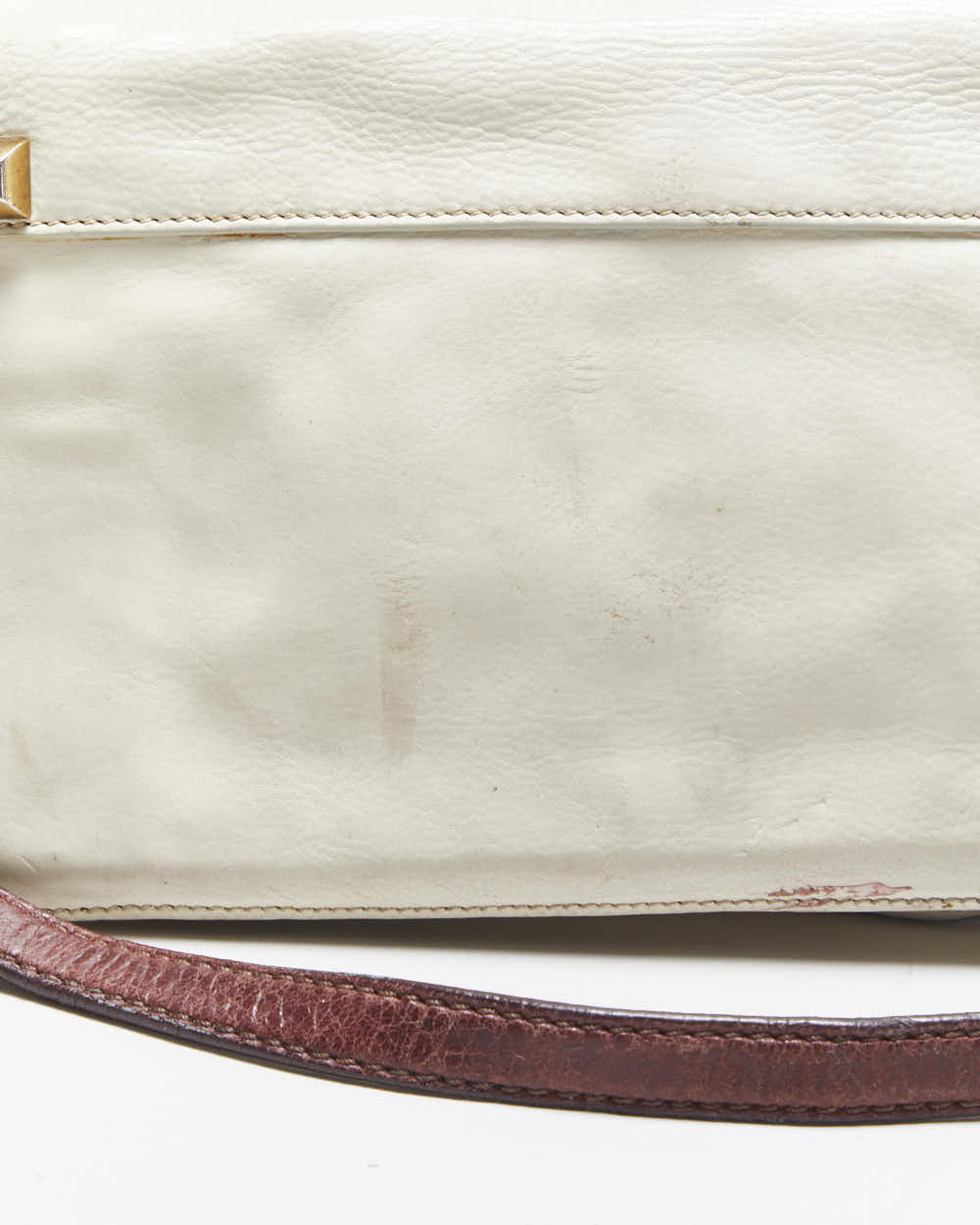 Vintage Y2K 00s Prada Studded Cream Vitello Leather Shoulder Bag