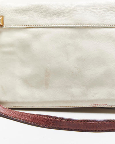 Vintage Y2K 00s Prada Studded Cream Vitello Leather Shoulder Bag