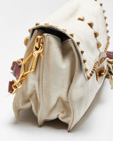 Vintage Y2K 00s Prada Studded Cream Vitello Leather Shoulder Bag