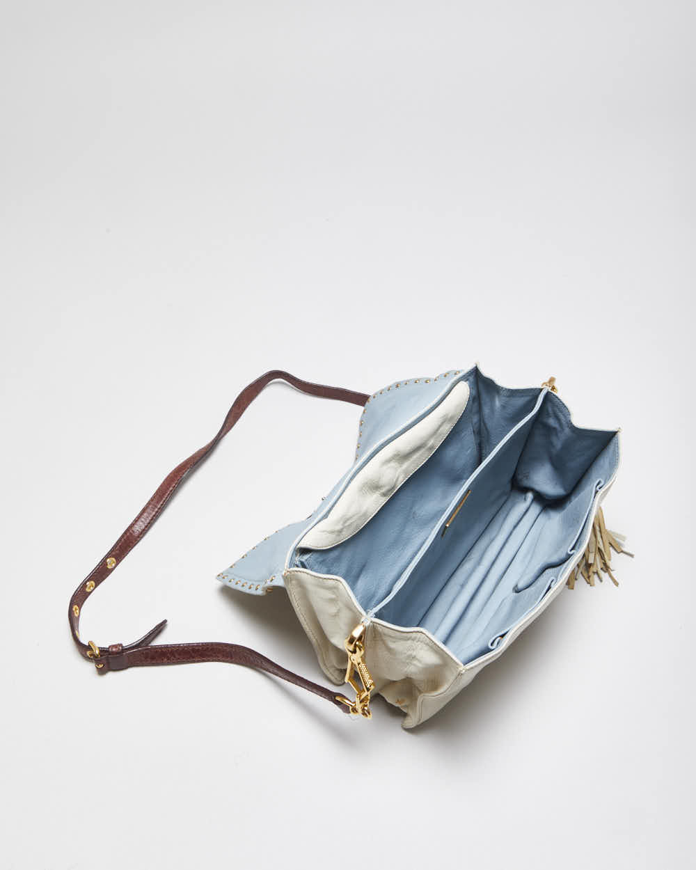 Vintage Y2K 00s Prada Studded Cream Vitello Leather Shoulder Bag