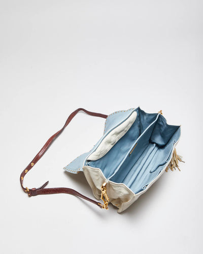 Vintage Y2K 00s Prada Studded Cream Vitello Leather Shoulder Bag