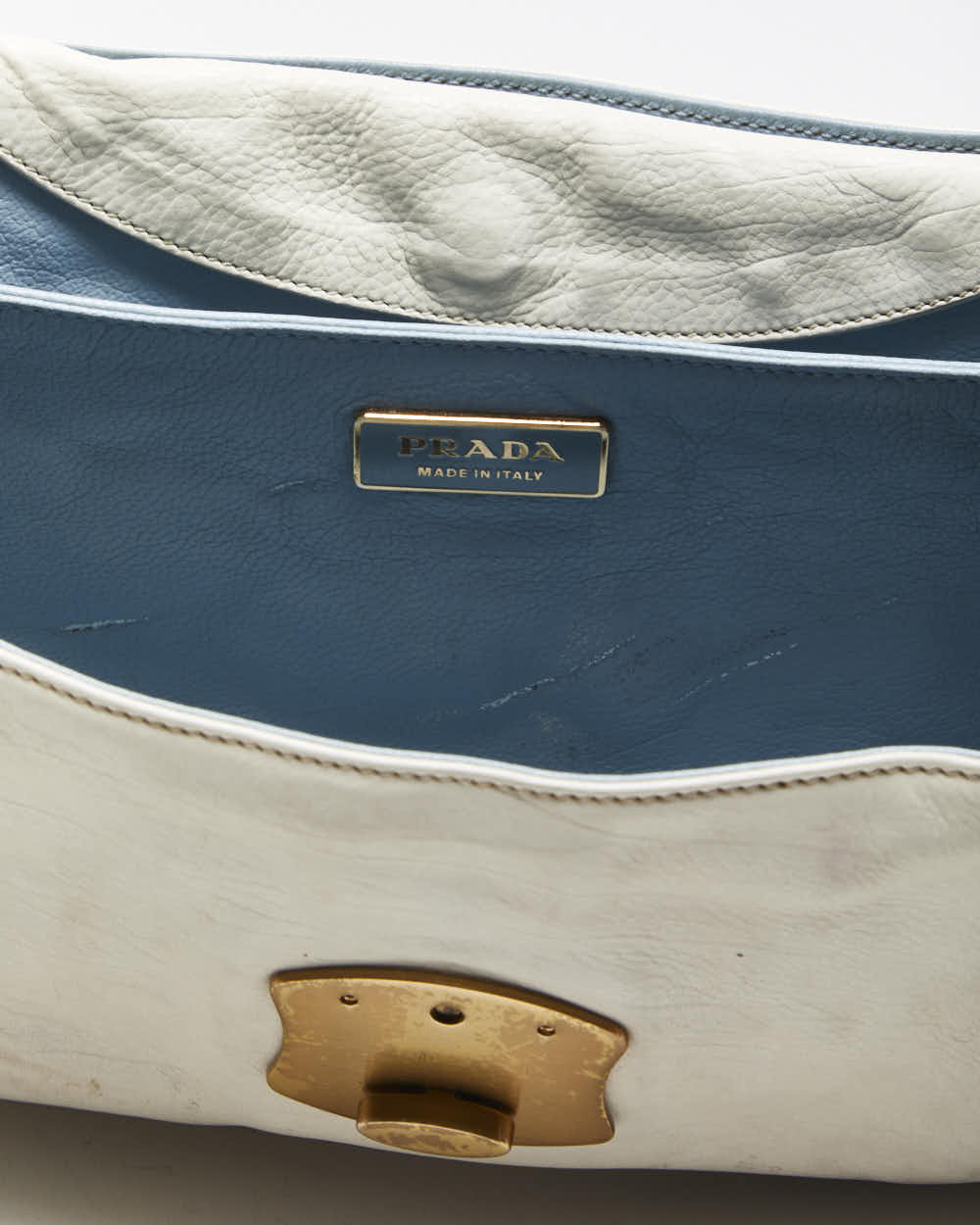 Vintage Y2K 00s Prada Studded Cream Vitello Leather Shoulder Bag