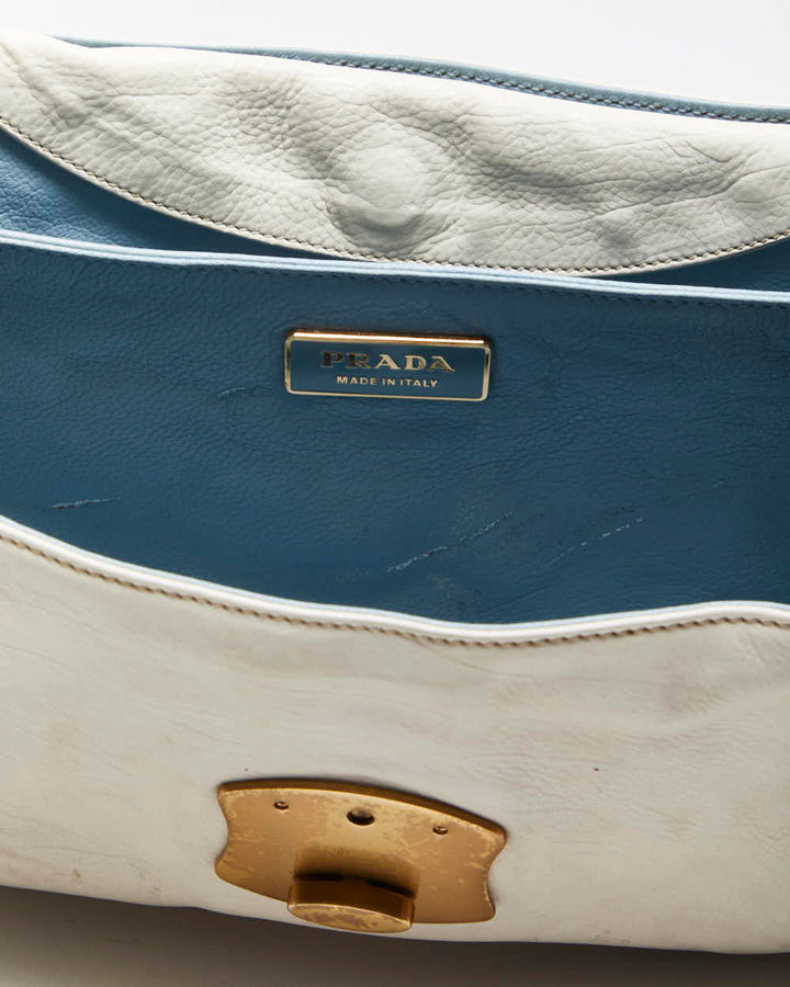 Vintage Y2K 00s Prada Studded Cream Vitello Leather Shoulder Bag