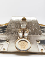 Vintage Versace La Medusa Ostrich Leather Metallic Baguette Shoulder Bag