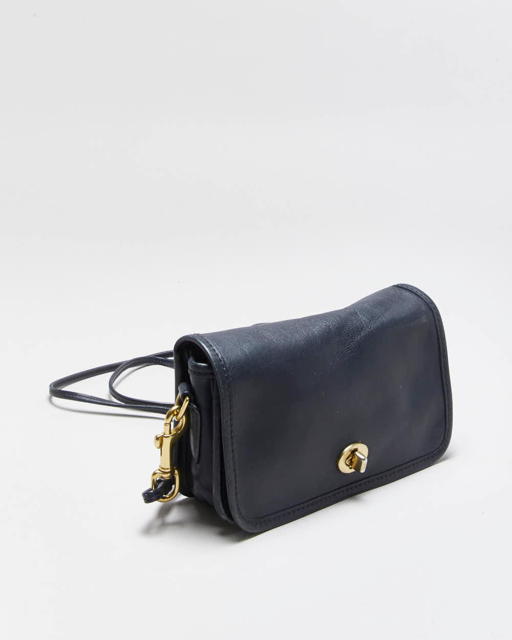 Vintage Coach Penny Pocket Navy Leather Flap Crossbody Shoulder Bag