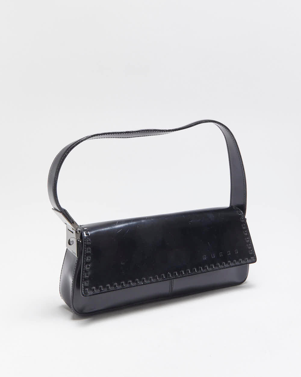 Vintage Y2K 00s Guess Vegan Patent Leather Baguette Shoulder Bag