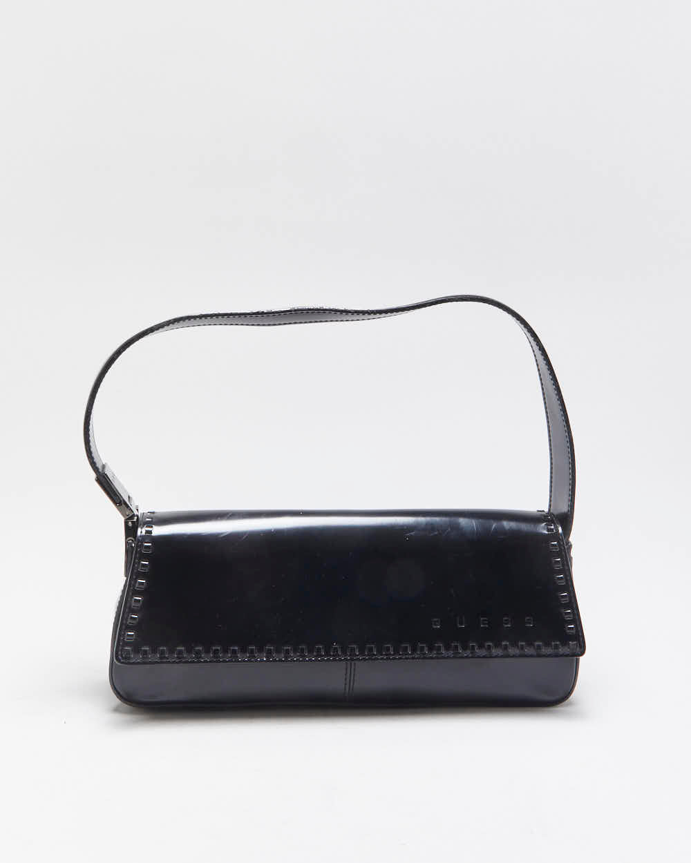 Vintage Y2K 00s Guess Vegan Patent Leather Baguette Shoulder Bag
