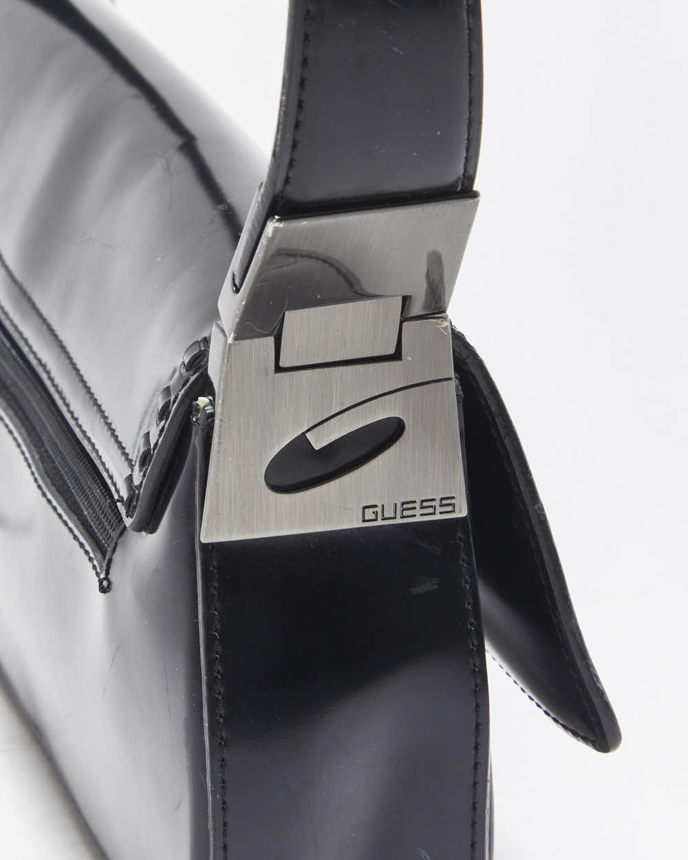 Vintage Y2K 00s Guess Vegan Patent Leather Baguette Shoulder Bag