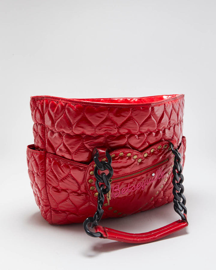 Vintage Y2K 00s Betsey Johnson Betseyville Quilted Heart Shoulder Bag