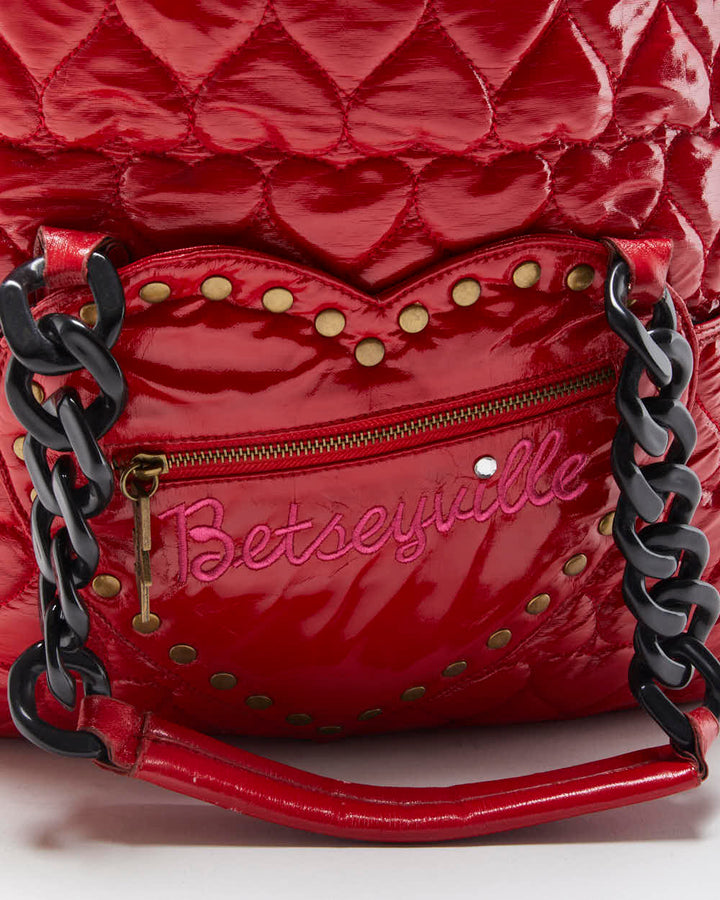 Vintage Y2K 00s Betsey Johnson Betseyville Quilted Heart Shoulder Bag