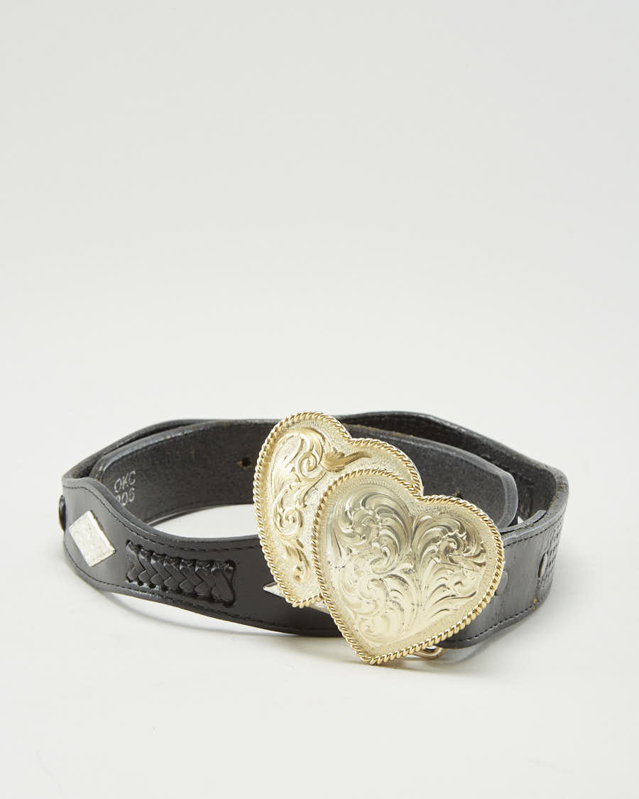 Vintage Leather &amp; Gold Western Love Heart Belt - W28