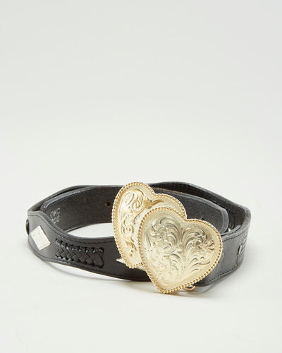 Vintage Leather & Gold Western Love Heart Belt - W28