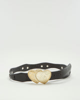 Vintage Leather &amp; Gold Western Love Heart Belt - W28