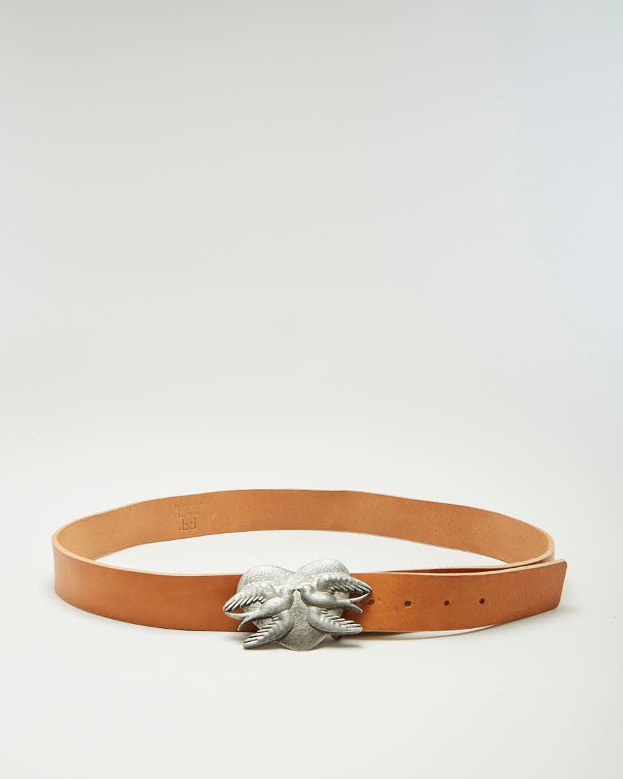 Vintage Bird Love Heart Brown Leather Belt - W36