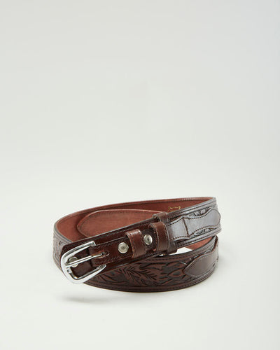 Vintage 80s Brown Floral Leather Belt - W32
