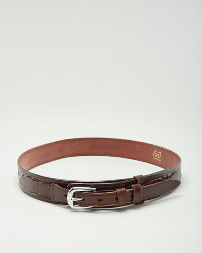 Vintage 80s Brown Floral Leather Belt - W32