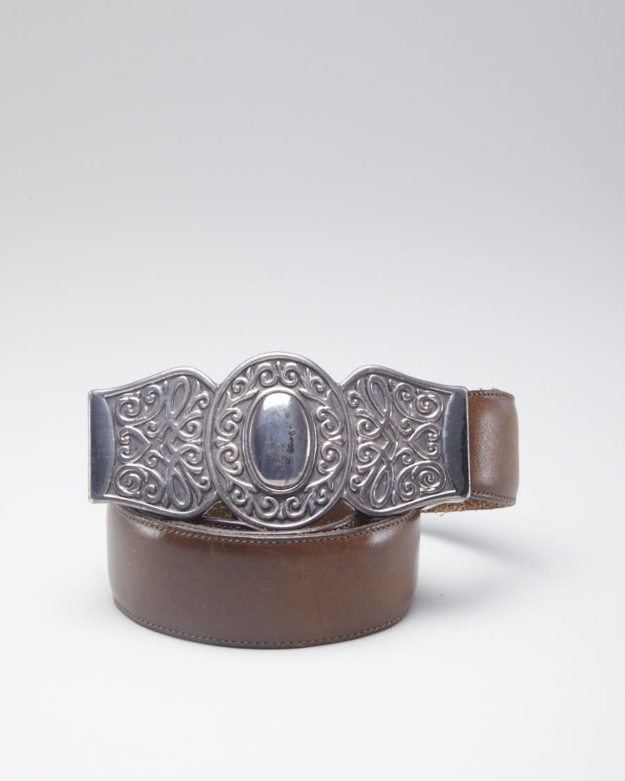 Silver Buckled Brown Leather Belt