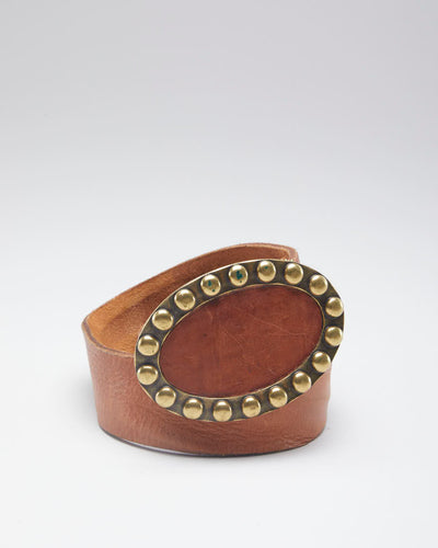 Studded Buckled Brown Leather Belt