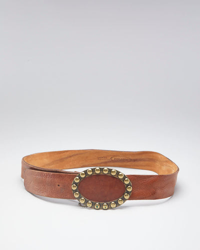 Studded Buckled Brown Leather Belt