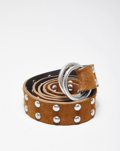Vintage Y2k 00s Diesel Brown Leather Studded Belt - W31-W38