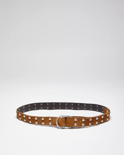 Vintage Y2k 00s Diesel Brown Leather Studded Belt - W31-W38