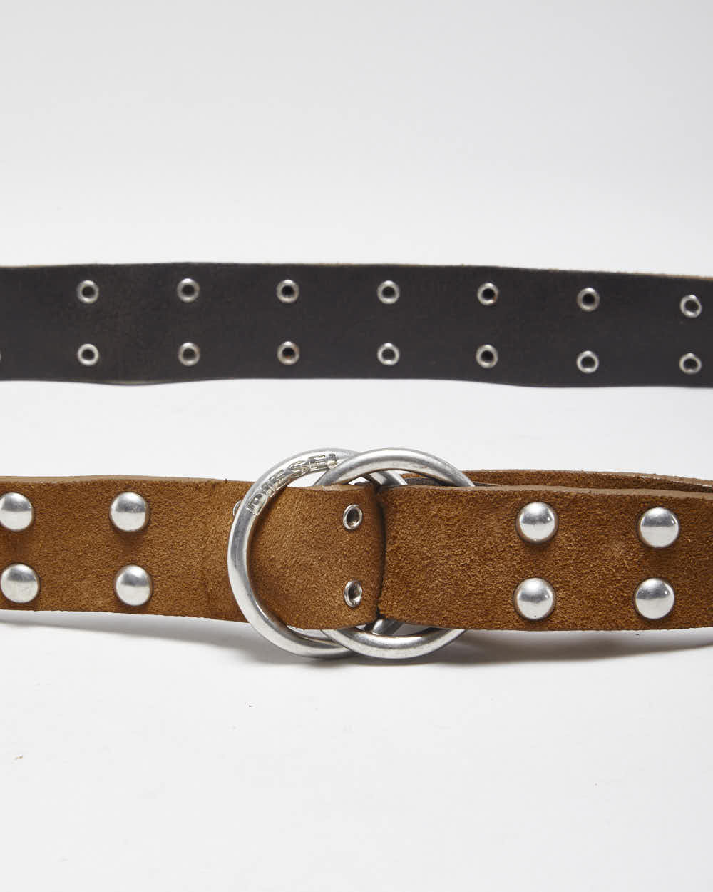 Vintage Y2k 00s Diesel Brown Leather Studded Belt - W31-W38