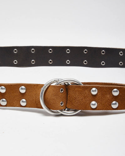 Vintage Y2k 00s Diesel Brown Leather Studded Belt - W31-W38